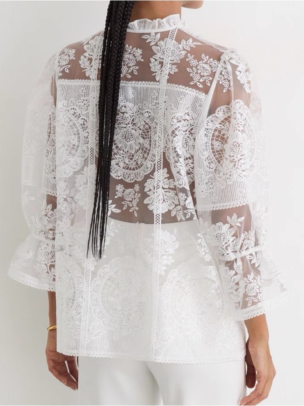 Reiss Ivory Demi Sheer Lace Tie-Neck Blouse, 2 4 6 8 - Picture 4 of 12